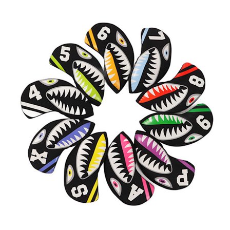 10 stk. Neopren Golf Jern Headcovers med Nummermarkører Tegneserie Haj Design Køllebeskytter