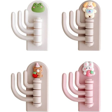 4 stk. barnekåpehenger, 3 i 1 barnedyrkåpehenger plastveggkrok, multifunksjonell barневеggkrok selvklebende krok for nøkler kjøkkenhåndklær