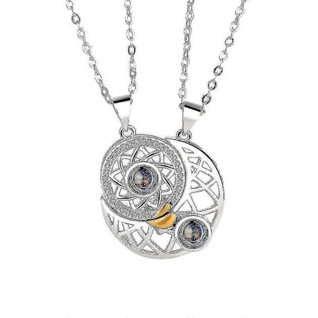 Sol Måne Stjärna Par Halsband Par Halsband Hänge Projektionshalsband, Silver