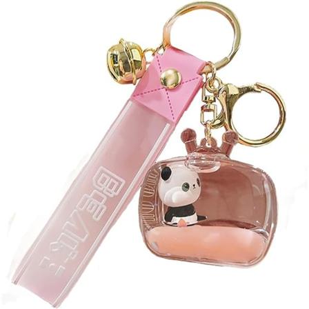 Søt flytende pandabjørn nøkkelring Kawaii Anime Motion Liquid Quic IC