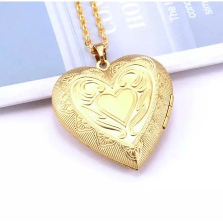 【PP】Guldkedja med öppningsbar medaljong - Hjärta i fint mönster guld