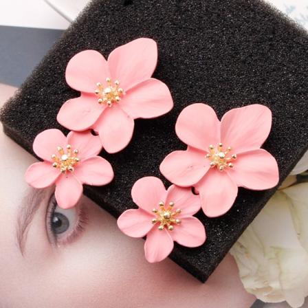 Vintage Double Flower Drop örhängen Dangle Party Smycken Pink