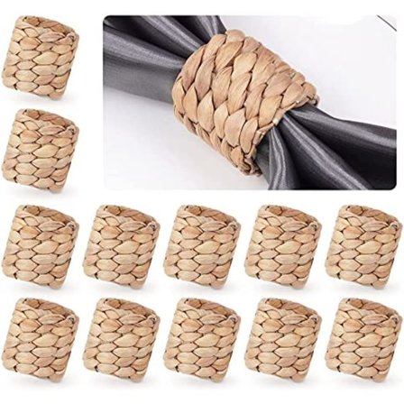 Serviettringer, sett med 12, håndvevde naturlige vannhyacintservietter