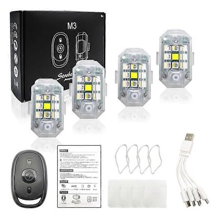 4 stk. LED Strobelys med trådløs fjernkontroll