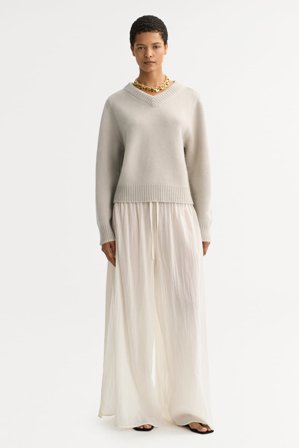 Soft Goat - Chunky v-neck - M - Chalk