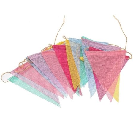 Farverig Vimpelbanner, Forudsnøret Imiteret Hessian Stof Pastel Regnbue Hængende Flag Bunting Guirlande til Udendørs Klasseværelse Festdekorationer