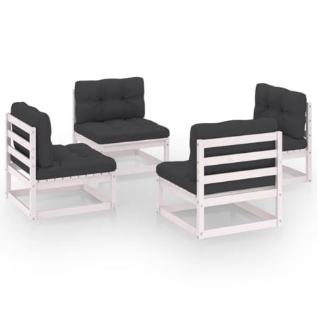 Vidaxl Loungegrupp Med Dynor 4 Delar Massiv Furu Vit