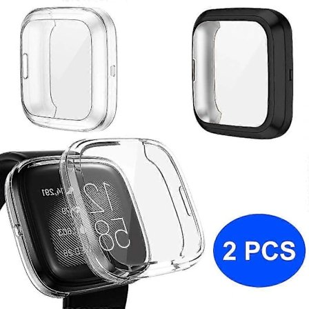 2-delt skall kompatibelt med Fitbit Versa 2 beskyttelsesetui, fleksibel TPU fullstendig beskyttelse skjermbeskytter full dekning støtsikker 