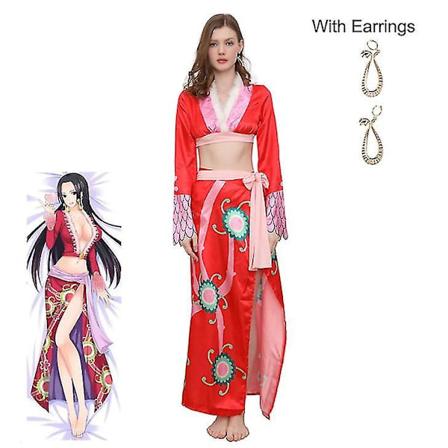 Anime-asu Boa Hancock Cosplay Seksik s Punainen Keisarinna Kimono Mekko Halloween Karnevaali Fantasiapuku Naisille Whbyv-Xin 2XL
