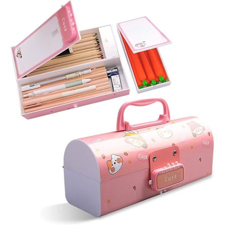 Multifunction Pencil Box With Double Password Lock, Large Capacity Plastic Stationery Case Combination Lock Pencil Box Organizer For Kids, Girls & Tee