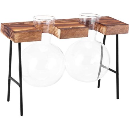 Kreativ glasbutik vase transparent vase til hydroponiske planter træramme kaffestue soveværelse dekoration dekoration vase (to vaser)