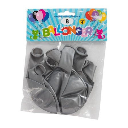 Ballonger 30 cm Silver Metallic 8-pack