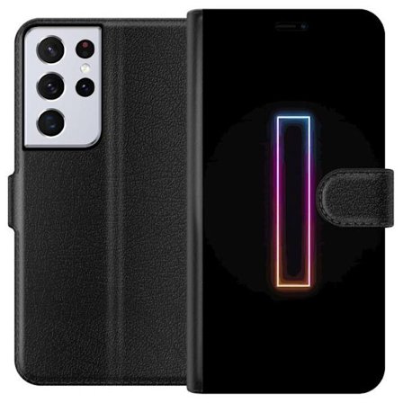 Kompatibel Tegnebogsetui til Samsung Samsung Galaxy S21 Ultra 5G Minimalistisk neonbogstav I i regnbuefarver mod mørk baggrund