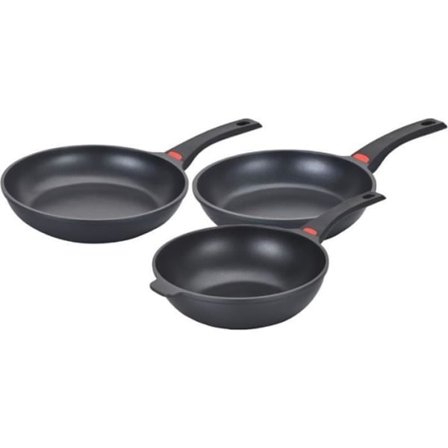 Set med 3 stekpannor - För alla typer av spisar inklusive induktion - Baumalu - Aluminiumgjutning - Non-stick - 3 delar - Svart