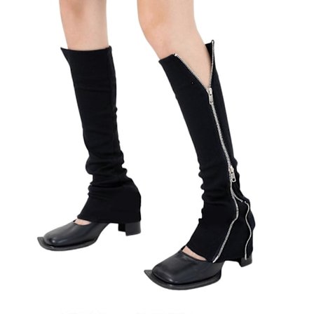 Dame Leggings Beskyttelse med Doble Glidelåser på Siden Harajuku Girl Punk Ribbestrikkede Ensfargede Benvarmere Sokker Streetwear Hvit