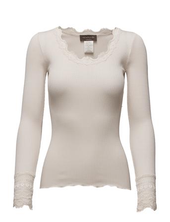Silk T-Shirt W/ Lace T-shirts & Tops Long-sleeved Creme Rosemunde