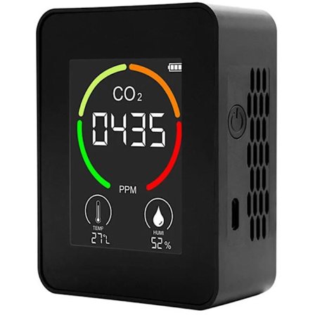 3 i 1 kuldioxiddetektor CO2-detektor termohygrometer intelligent luftkvalitetsanalysator hushålls digital luftföroreningsmonitor - svart