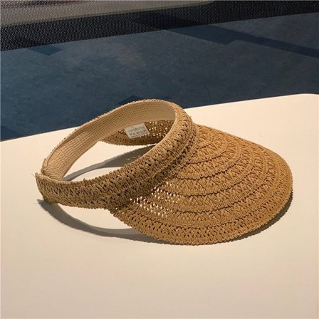 Solhat Dame Strand Strå Solskærm Hat Hestehalehul UV Beskyttelse Bred Skygge Sommerhat Foldbar til Rejser Justerbar 54-59 cm