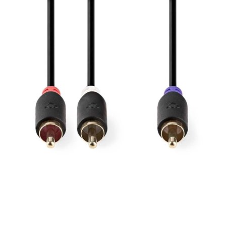 Subwooferkabel | RCA Hane | 2x RCA Hane | Guldpläterad | 3.00 m | Rund | 4.0 mm | Antracit | Låda