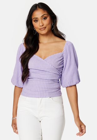 BUBBLEROOM Nandita wrap top Lilac / Checked Vaatteet