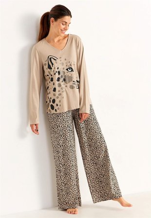 Cellbes of Sweden - Tvådelad pyjamas - beige / leopard - för damer - 50/52