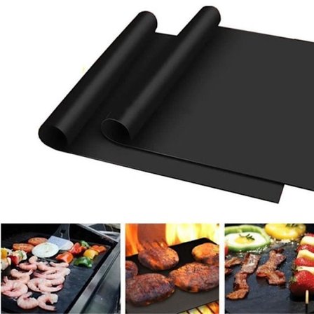 Grillmatter for grill - Sett med 2 ekstra lange (40 x 50 cm, svart) og non-stick matlagingsmatter, slitesterke