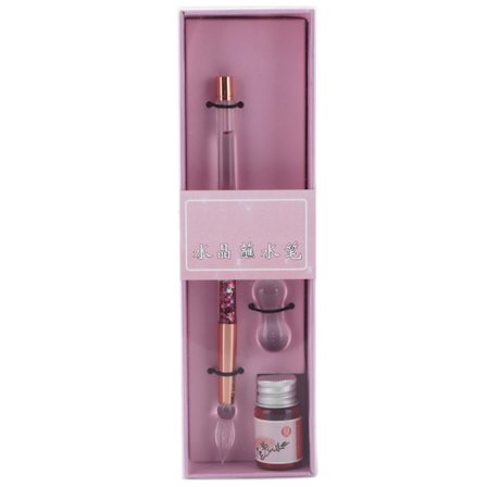 Glass Pen Holdbar, Vakker Bærbar Elegant Stil Blekk Skriving Dekorativ Kalligrafi Sett for Hjem Skole Glass Spiss Rosa