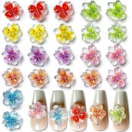 50 stk 3D Blomster til Negle Charms Isgennemsigtig Blomst Negle Charms Blomst Neglekunst Charms Lysende Blomst Charms til Negle Design Harpiks Blomst 