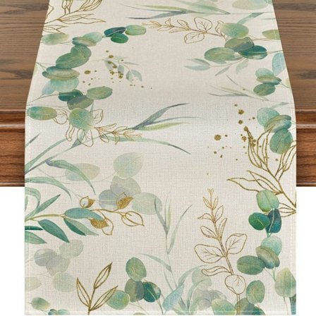 Fashion Grøn Eukalyptus Sommer Bordløber, 33 x 180 cm