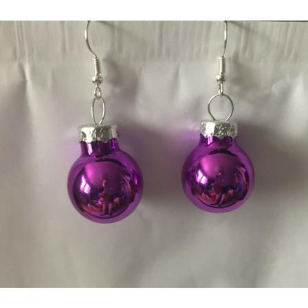 Silver Örhängen Till Jul / Christmas - Lila Blanka Julkulor Lila