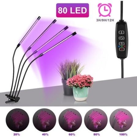 Kasvilamppu 40W 80 LED Kasvien Kasvatuslamppu Automaattisella Päällä/Pois Ajastin 3H/9H/12H, 10 Kirkkautta Kasvilamppu Taimille, Kasvulle, Kukinnolle 