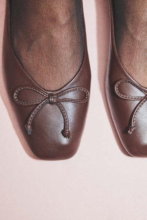 NA-KD Squared Toe Bow Ballerinas - Lave sko - Brun - EU 36