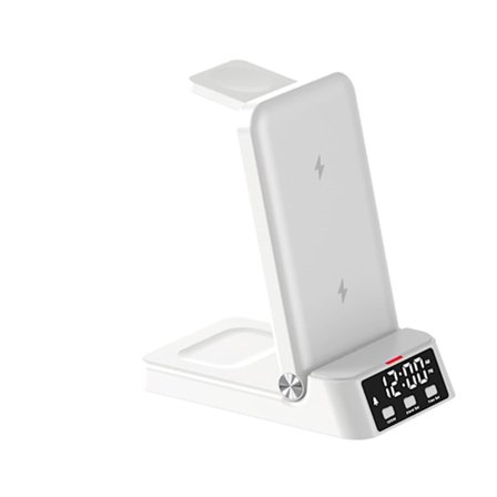 A60 Väckarklocka Reseladdare Flera Enheter iPhone Apple Watch Airpods Vit