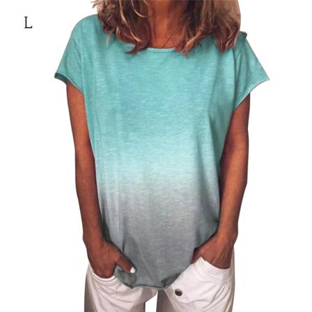 Dam T-shirt Kortärmad Rundhalsad Topp Gradient Casual T