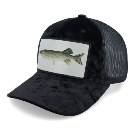 Skillfish - Svart trucker Keps - Pike Fishing Velvet Black Trucker @ Hatstore