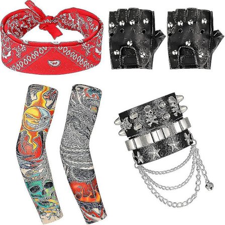 80- ja 90-luvun miesten heavy metal -rock-disco-hiuspanta, rannekkeet, hanskat, punk-rannekoru, aurinkolasit, cosplay-tarvikkeet -yuhao