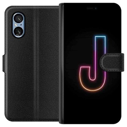 Yhteensopiva Lompakkokotelo Sony Sony Xperia 5 V Minimaalinen neonkirjain J värien vaihtuessa valossa mustaa taustaa vasten