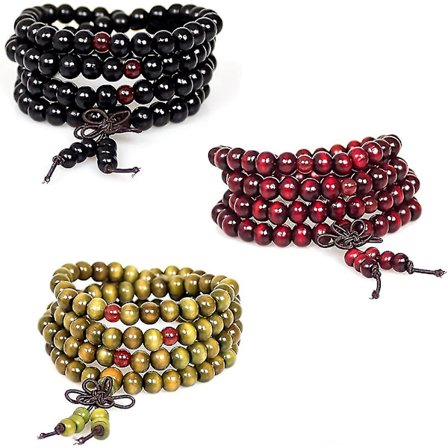 3 stk. Heilwiy Menn Kvinner Buddhistisk 108 Bønne Mala Perler Sandeltre Armbånd Naturlig 8mm Tre Perle Gave
