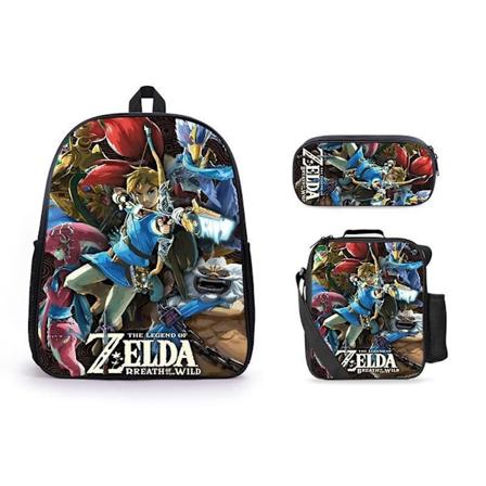 3-delt Legend of Zelda-trykt sett med skuldertaske, skolesekk, reiser, dagstursekk, lette bokvesker
