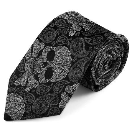 Sort & Grå Kranie Paisley Silkeslips | 8 cm til mænd - Mønstrede slips