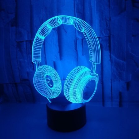 3D Illusion Hörlurar Headset Nattlampa 7 Färger Ändrar Nattlampa för Sovrum Smart Touch Sensor Optisk Illusion