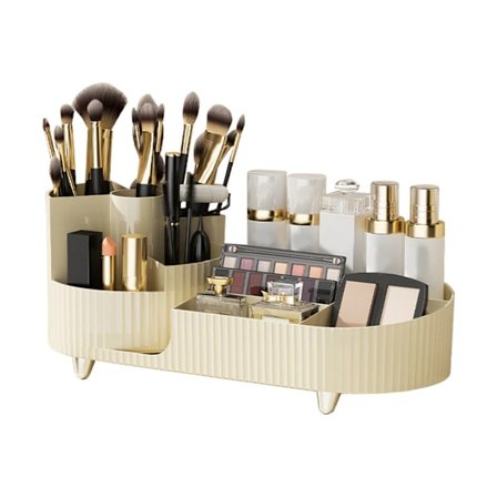 Makeup Storage Organizer Stor Kapacitet Perforering Fri Roterbar Skiljevägg Kosmetisk Förvaringslåda Vit