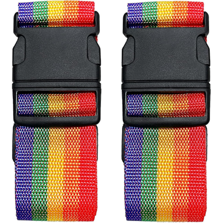 2-pak bagageremme (regnbue, 5*2,2m), justerbare bagageremme, klare farver, rejsepakningsremme med hurtigudløserspænde