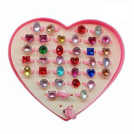 36 stk Fargerike Barneringer med Hjerteformet Visningsboks for Barnas Bursdagsfavoritter ( 36PCS