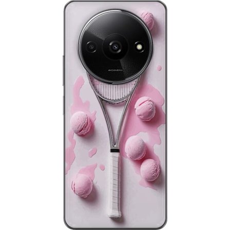 Kompatibel Mobilcover til Xiaomi Xiaomi Redmi A3 Rosa glaskugler og tennisketsjer i et kreativt stillbillede med legende popfølelse og moderne design