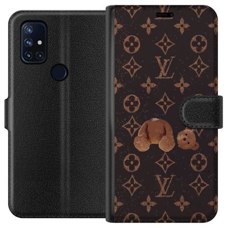 Kompatibel Tegnebogsetui til OnePlus OnePlus Nord N10 5G Luksuriøst monogrammønster med knust bamse i mørk modeæstetik