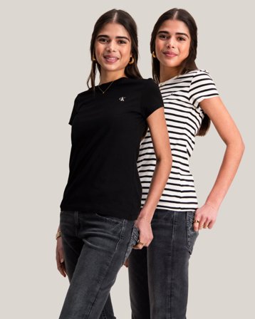 Calvin Klein 2 PACK STRIPE SLIM SS T-SHIRT Beige T-shirts Tjej - Kids Brand Store
