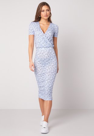 Bubbleroom - Becky wrap dress - Blue / White - Kläder Omlottklänning
