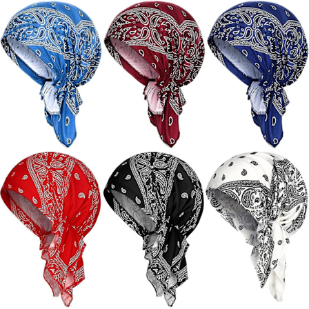 6 st Kvinnors Bomulls Kemoterapihatt Turban Mössa, Förbundna Huvuddukar Huvudbonader Scarves Mössor Stretch Sovturbanhatt {DB}