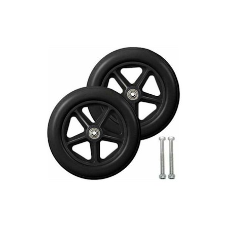 2 stk. forhjul til kørestol, skridsikre massive dæk, 190 mm grå i sort, hjul til kørestole, rollatorer, gåstole (sort)
